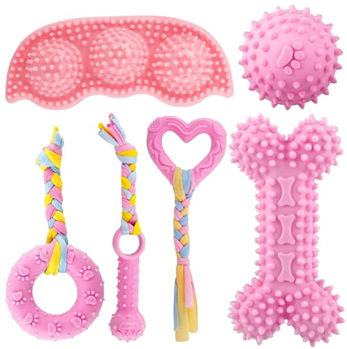 Kapetgo Kauspielzeug für Welpen, süßes blaues kleines Hundespielzeug, weiches Gummiseil, Hundespielzeug, lustiger Knochenball, Reinigung der Zähne, Kauspielzeug, Welpen, Zahnspielzeug für Welpen, 6