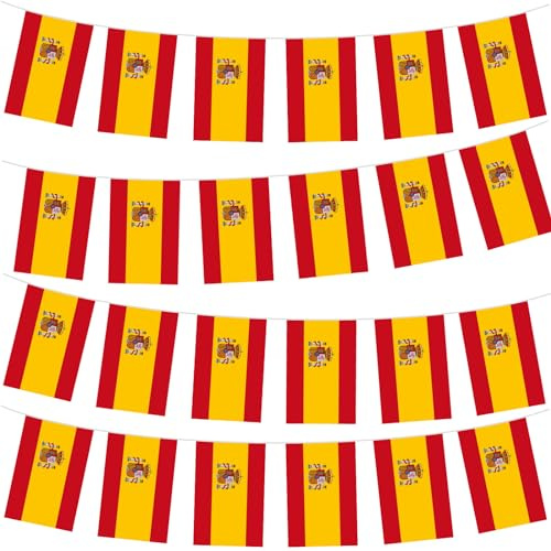 10m Flaggenkette Girlande mit 30 Spanien Flagge,Oly Flagge Spanien Fahnenkette Wimpelkette für EM Deko,Spanien Fanartikel Spanische Fahne für Oly Deko 2024,Euro Fußball Party Deko