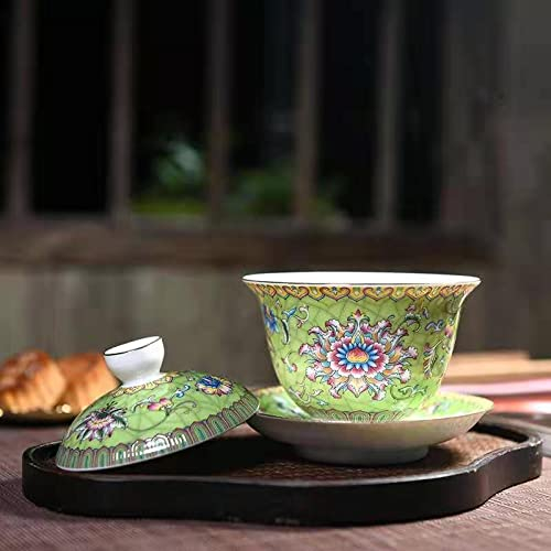 Tetera Gaiwan de porcelana Tazas y platillos de té de cerámica Tetera pequeña con infusor La tetera de oficina Juego de tetera de porcelana Teteras de porcelana infusor (Sopera - Verde ámbar)
