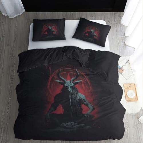 WQIZXCW Gothic Bettwäsche 155x200 - Satanische Motiv, Weiche und Angenehme Microfaser Bettbezug Set 2 Teilig, 1 Kissenbezug 80x80, mit Reißverschluss, Wendebettwäsche & Zimmer Deko
