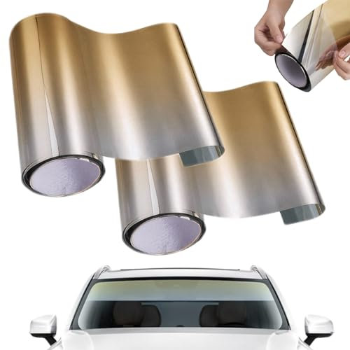 Film de teinté de fenêtre de Voiture, 2 Rouleaux 9x59 Pouces Protection Solaire au Soleil Film de fenêtre teintée de Voiture, Bande de Soleil de Voiture Auto-adhésive, Ombre de Pare-Brise de Voiture