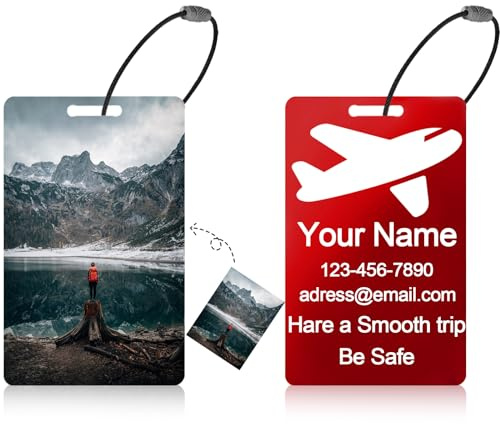 Kofferanhänger Personalisieren, Gepäckanhänger Mit Personalisierten Fotos und Text, Kofferschilder Anhänger Mit Edelstahldrahtschlaufe, für Zuhause Büro Schule, 9x5cm (Rot)