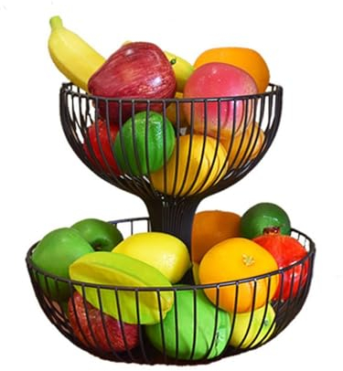 Fruteros de Cocina Cesta de frutas de 2 niveles, cesta de frutas de Metal, almacenamiento de aperitivos y verduras, organizador de tazones for mesa de comedor, mostrador de cocina Cesta de Frutas