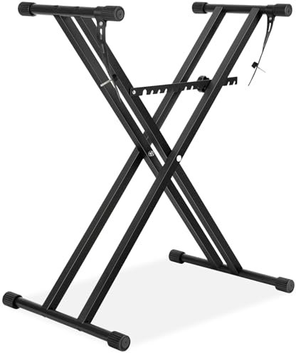 AODSK Double X Keyboard-Ständer – verstellbare Höhe 50,47–91,6 cm, verstellbare Breite 39,75–87,5 cm, mit Verriegelungsriemen, 59,9 kg Tragkraft, kompatibel mit Tastaturen von 61 bis 88 Tasten