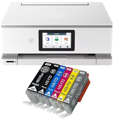 IC-Office TS8751 3-i-1 multifunktionsbläckstråleskrivare (utskrift, kopiering, skanning, SD-kort, duplex, WLAN, AirPrint) vit + 6 XXL bläckpatroner