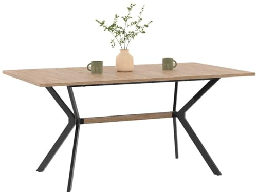 IDMarket - Table à Manger Rectangle LOUISON 8 Personnes Bois et Noir Design Industriel 160 cm
