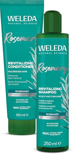 WELEDA Bio Rosmarin Shampoo & Conditioner Set – Naturkosmetik Haarpflege mit Hyaluronsäure, Jojobaöl, Arginin & Rosmarinöl – Haarseife & Spülung für Volumen & Glanz – ohne Silikone & Sulfate (vegan)