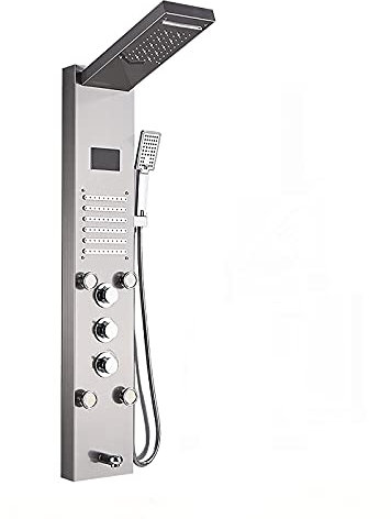 Faucet Shower Panel Tower System Digital Display Shower Column Stainless Steel Shower Panel System, Shower System with LED Shower Head, Handheld Shower, Body Jets, Tub Spout,Black (Brushed Nickel)