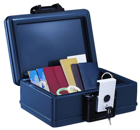 Kensbro Dokumentenbox Feuerfest Wasserdicht, Feuerfester Tresor Klein mit Schlüssel, Tragbarer Safe Box mit Griff für Aufbewahrung von Dokumenten im B5-Format und Anderen Wertsachen 35x28x15CM