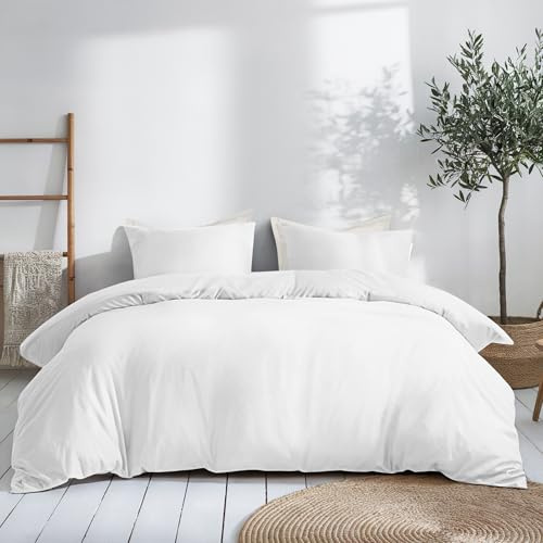 Dreamzie Bettwäsche Set 200x200 Mako Satin - Weiß - Bettbezüge 200x200 cm mit 2 Kissenbezüge 80x80 cm - Oeko-Tex Zertifiziert - Bettwäsche 200x200 Baumwolle 3teilig