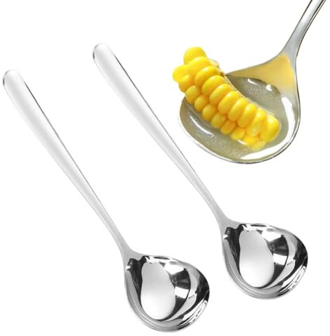 2 Stück Klein Schöpflöffel Suppenlöffel, 20cm Suppenkelle Edelstahl, Saucenlöffel Spülmaschinengeeignet, Küche Ladle Langer Löffel, Silberne, Vorlegebesteck