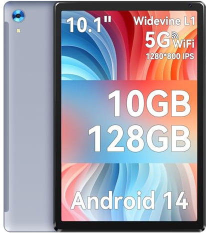 Ainmel Tablette Android, 10 Pouces avec processeur Octa-Core, 10GB RAM 128GB ROM, 1TB TF Card Expand, 1280x800 IPS HD Touchscreen, 5G/2.4G WiFi, BT 5.0, 5MP+8MP Dual Camera Android Tablette (Gris)