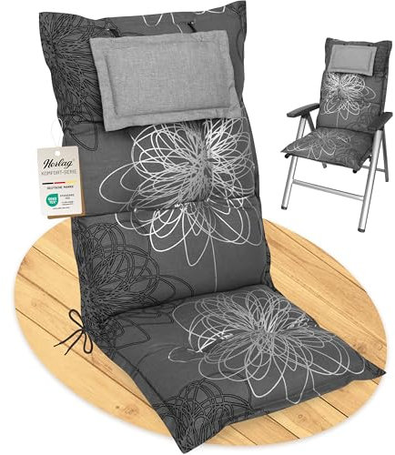 Herlag Hochlehner-Gartenstuhlauflage AVA 123x50x9cm | Extra Dicke Sitzauflage 9 cm mit Kopfpolster | Polsterauflage mit Deluxe-Komfort | Öko Tex 100 | 1 Polster | Geblümt