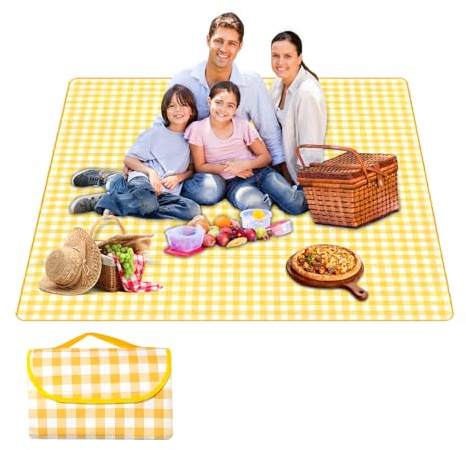 Couverture Pique Nique,Nappe Pique Nique,Natte de Plage,Imperméable,Tapis Pique Nique Pliable avec Poignée,pour Jardin,Nappe, BBQ,Randonnée,Voyage Couverture de Rouge Tapis de Plage (jaune, L)
