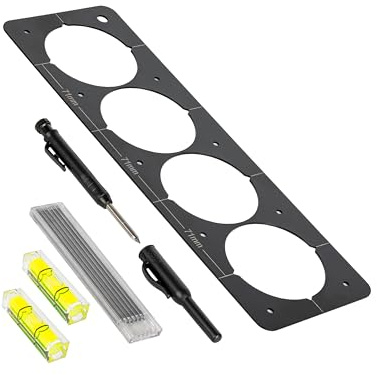 Steckdosen Bohrschablone mit Wasserwaage, 1 Set mit Stift, 1,5 mm Metallblech, Schablone für 71 mm Normabstände mit gemeinsamem Rahmen, für Hohlwand- und Unterputzdose, Schalterdose Abstand Trockenbau