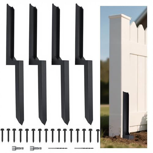 4Pcs Heavy Duty Fence Post Repair Spike-Alloy Steel Black Fence Post Anchor | with Screws & Sockets for Repairing Tilted or Broken Wooden Posts