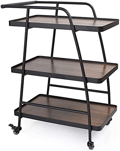 Modern Rolling Kitchen Cart with Storage Box - 3-Tier Bar Trolley Wood & Metal Serving Cart Easy to Move Drinks Cart for Home & Kitchen Storage Solutions