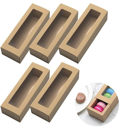 Youery 10er-Set Macarons Box mit Sichtfenster, 20.5x7x5cm, Braun
