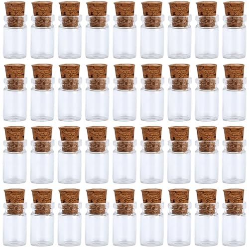 craspire 100Pcs Mini Tube Verre Souhaitant Bouteilles Clair 1ml Petits Pots en Verre Bouteilles avec Bouchons en Liège pour Les projets d’Artisanat d’Art Bricolage Magasin Message de fête Faveurs