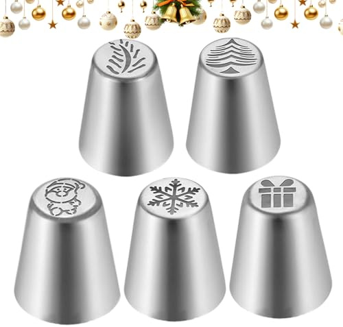 Russian Piping Tips Set - 5 Piece Cake Decorating Nozzles | Stainless Steel Icing Tools for Pastry Cupcake Cookie Baking Holiday Kitchen Frosting Supplies Party Desserts