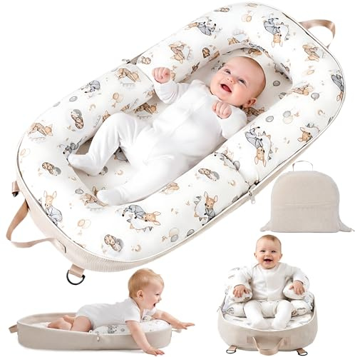 Preciozonal Baby Lounger-Infant Lounger for Newborn 0-24 Months, Portable Baby Nest for Home and Travel, 3 in 1 Newborn Lounger with Pure Cotton Cover, Breathable & Soft Infant Nest for Boys & Girls