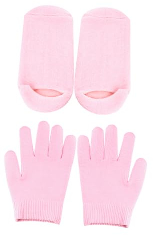 DECOMELODY 2 Pair Gel Spa Gloves and Moisturizing Socks Set for Dry Cracked Hands and Feet Hydrating Treatment with Softening Repair Pink Unisex for Skin Nourishment and