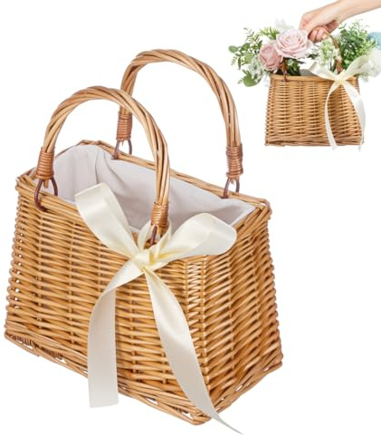 TOYANDONA Wicker Handbag - Rattan Woven Bag Wicker Purse Tote Boho Style Straw Beach Bag Tote for Women Summer Clutch Wedding Flower Girl Basket