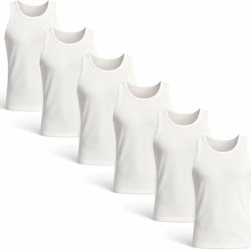 HyFRESH 100% Cotton Boys Vests (6 Pack) - Super Soft Underwear, Back to School White Vest - Base Layer Kids Boys Girls - Comfortable Vests for Kids 2-13 Years