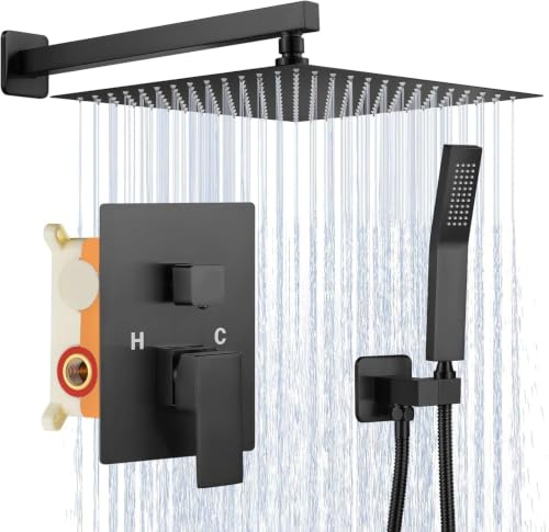 Grifo Ducha Negra Empotrada, Acero Inoxidable 304, 10 Pulgadas