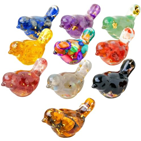 Grtheenumb Crystal Animals|Crystal Animals, 10pcs Figurines Bird Decoration, Miniature Glass, Natural Gravel Resin Birds For Home, Office & Car Decor (1.18x0.79 Inch)