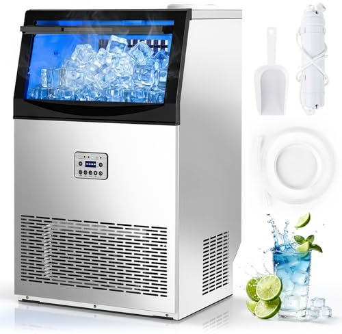 LEADZM Kommerzielle Eiswürfelmaschine Eiswürfelbereiter 50kg/24h | Freistehender Eiswürfelbereiter Eismaschine mit Timer, ideal für Bars, Getränkeläden und große Feiern