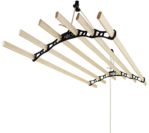 MonsterShop 1.5m Platzsparender 6 Kieferlatten Deckentrockner aus Holz Kleidertrockner Wäschetrockner Trockner Deckenwäschetrockner im Viktoranischer Stil -Schwarz