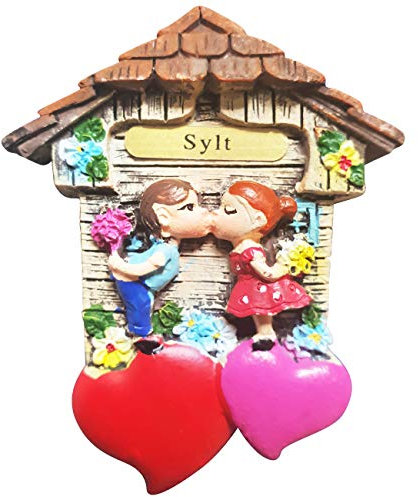 Magnet Herz Polyresin Kühlschrank Kuss 3D Paar - Sylt