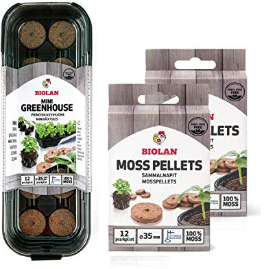 Biolan Zimmergewächshaus – Mini Anzuchtset für 12 Samen mit 36 torffreien Quelltabletten, Haltbarem Material, Transparenter Abdeckung, Belüftungsdesign. Wiederverwendbarem. Perfekt für Anfänger