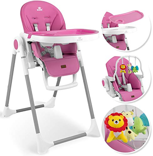 KIDIZ® 3in1 Hochstuhl Kinderhochstuhl inkl. Spielbügel, Babyliege, Kombihochstuhl Babyhochsitz,7 höhenverstellbar Verstellbare Rückenlehne, mitwachsend ab 0 bis 36 Monate Babystuhl, Rosa