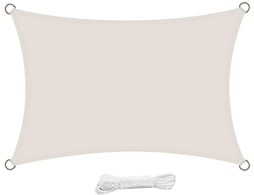 swift Toldo Vela de Sombra Rectangular 3x5 Metro PES Impermeable Protección Rayos UV 5x3 m para Patio Exteriores Jardín, Color Crema