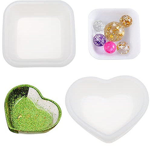 Lot de 2 petites boîtes de rangement en résine en forme de cœur - Forme carrée - Moule en silicone pour bijoux, mini bol décoratif - Moule en époxy pour petits articles, artisanat, bijoux, art