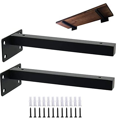LIGUOYI 2 Pcs Equerre Étagère Murale pour Fixation Invisible, Support D'étagère Noir en Métal, avec Vis, pour Étagères De Rangement, Murale Décoration, Support Etagere Flottante