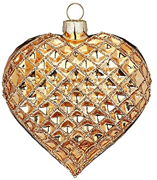 MAGIC Christbaumschmuck Glas Herz mit Waffelmuster 10.5cm Weihnachtskugeln Süßigkeiten Waffelherz Gold