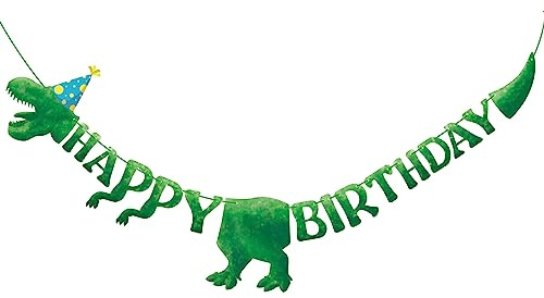 Fowecelt Dinosaur Happy Birthday Banners - Personalised Dinosaur Bunting Large Size 59 Inch / 5 Ft, for Birthday Banner Decorations Party Supplies Boy Girl (Green)