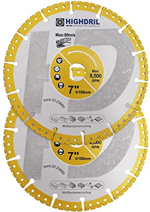 HIGHDRIL Disque tronçonner diamanté - 2pces 180mm/7 pouces Disque à tronçonner haute performance à usage général pour le fer à béton, la tôle, le fer cornière, l'acier inoxydable, le granit, le marbre