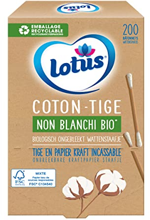 Lotus Cotons-Tiges En Papier Et Coton Non-Blanchi Bio - Boîte 200 Bâtonnets