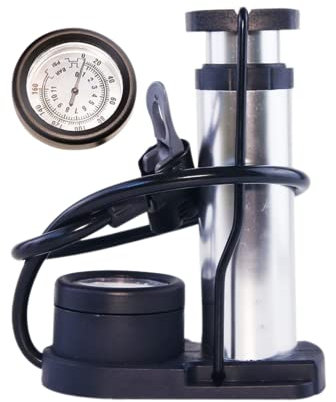 Aufblasbarer Kompressor für Fußluftpumpe mit Barometer für Autoreifen, Motorrad, Auto (Silber)