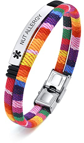 XUANPAI Personalized Medical Alert Bracelets, Custom Engraved Emergency Bracelet, Colourful Fabric Handmade Braided Adjustable Identification Bracelet Wristband for Men Women