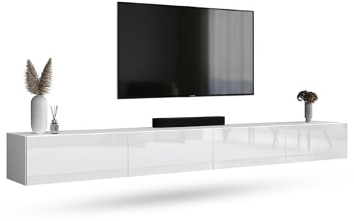 Planetmöbel West TV-Schrank, Fernsehtisch 280 cm lang, TV-Board | für Fernseher bis 65 Zoll, TV Board viel Stauraum, lowboard hängend, 2x Fernsehschrank 140 x 30 x 37,5 cm, weiß