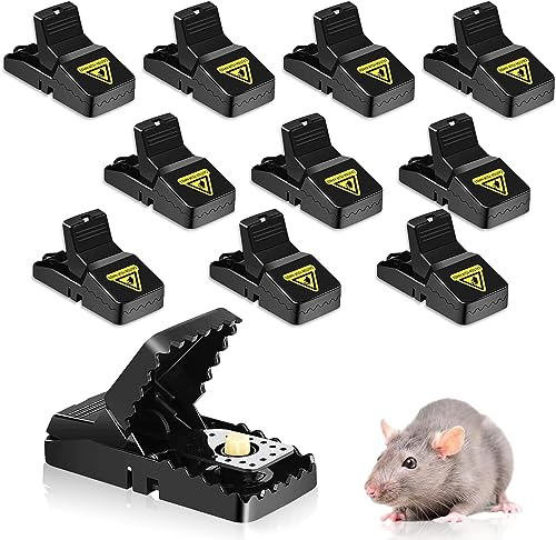 10 Pcs Mouse Traps, Reusable Mice Traps for Indoors and Outdoors, Rat Traps that Kill Instantly, Effective Rodent Trap with Detachable Bait Container, Easy to Use for Kitchen, Garage and Garden