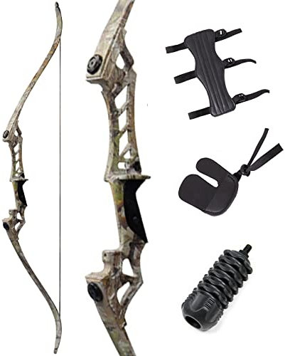 Bogenschießen 60 Zoll Recurve Bogen Aluminium Takedown Recurve Bogen 30-70lbs Jagdbogen Erwachsenen Langbogen Kit für die Jagd-Schießpraxis (50lbs, Camo)
