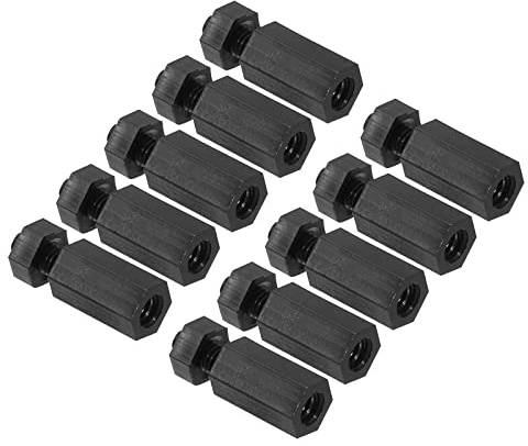 PATIKIL 100 Stück M3 Nylon Sechskant Abstandsschrauben Muttern, Leiterplatten Innengewinde Außengewinde Abstandshalter Kit Motherboards, Computergehäuse, Elektronik (10mm+6mm, Schwarz)