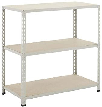 BiGDUG 3 Tier Compact Workbench with Chipboard Shelves - Up to 340kg Load Per Shelf - 91.5h x 91.5w x 30.5d cm - Grey Powder Coated Steel Workbench - Workstation Warehouse Stockrooms Factories