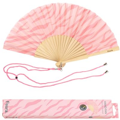 FISURA - Origineller Handfächer mit Eiscreme-Aufdruck. Moderner Fächer aus Holz. Fächer für Kinder. Rosa Fächer. Maße: 42,5 x 23 cm. Materialien: Holz und Textil.